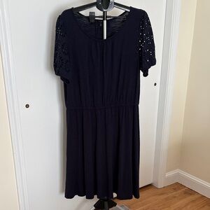 Talbots Navy Dress with Eyelet Sleeves